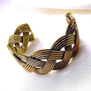 vintage gold tone woven braided wide cuff bracelet,